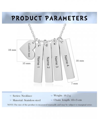 Personalized Name Bar Necklace with Text Custom Initial Heart Pendant for Women Mom Grandma Silver 4 Names $9.87 Necklaces