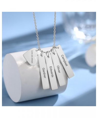 Personalized Name Bar Necklace with Text Custom Initial Heart Pendant for Women Mom Grandma Silver 4 Names $9.87 Necklaces