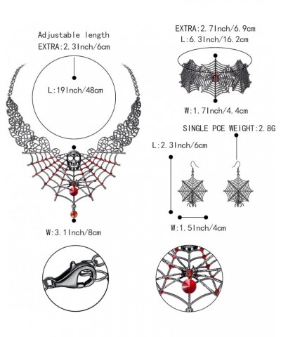 Halloween Costume Spider Cobwebs Crystal Necklace Earrings Set Gothic Skull Pendant Collar Jewelry Set for Women Girls Cospla...