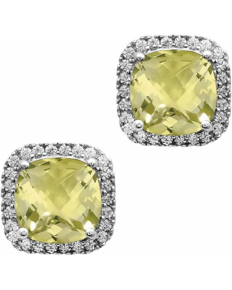 Multi Choice Cushion Shape Gemstone 925 Sterling Silver Solitaire Accents Stud For Women lemon-quartz $19.60 Earrings