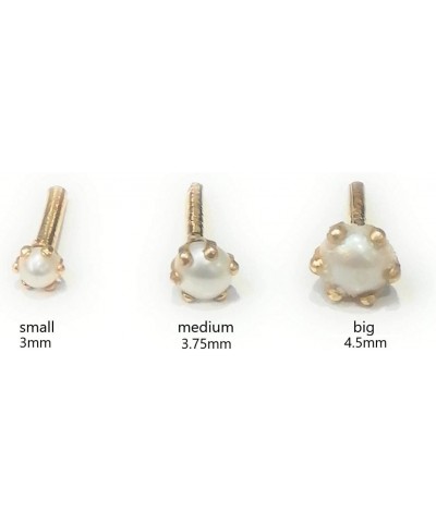 SJ 14K Gold Round-Shape Prong Setting Original Pearl Nose Pin Stud with push Screw for Women & Girls $30.00 Others