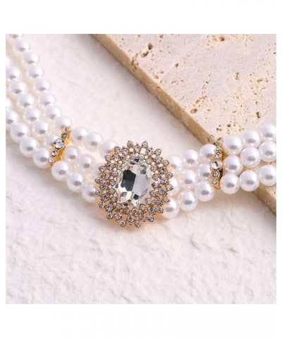 Pearl Choker Necklace for Women Boho Layered Rhinestone Choker Necklace for Girls Round White Dainty Pearl Pendant Necklaces ...