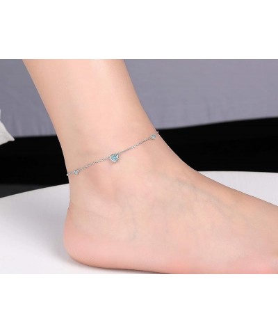 Heart Birthstone Ankle Bracelet for Women - 925 Sterling Silver Cute Anklet for Girls - Birthday Thanksgiving Day Christmas V...