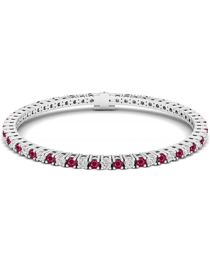 14K Round Cut Real Ruby & White Diamond Ladies Tennis Bracelet, White Gold 7.0 carats $551.89 Bracelets