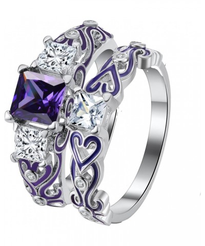 Cherri Purple Princess Cut Engagement Wedding Band Bridal Set $14.49 Sets