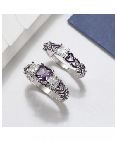 Cherri Purple Princess Cut Engagement Wedding Band Bridal Set $14.49 Sets