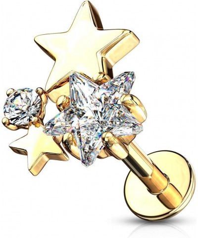 16GA Stainless Steel CZ Crystal Star Cluster Top Labret Monroe Cartilage Ear Stud Gold Tone $7.94 Body Jewelry