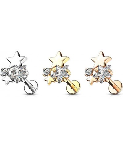 16GA Stainless Steel CZ Crystal Star Cluster Top Labret Monroe Cartilage Ear Stud Gold Tone $7.94 Body Jewelry