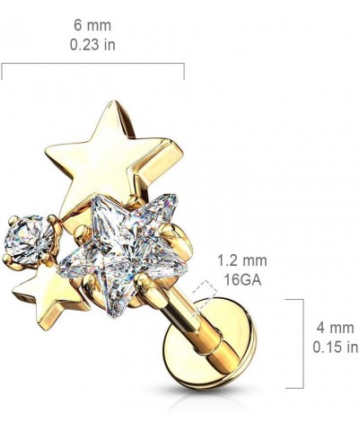 16GA Stainless Steel CZ Crystal Star Cluster Top Labret Monroe Cartilage Ear Stud Gold Tone $7.94 Body Jewelry