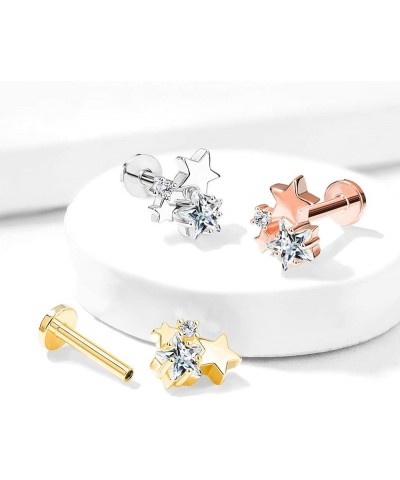 16GA Stainless Steel CZ Crystal Star Cluster Top Labret Monroe Cartilage Ear Stud Gold Tone $7.94 Body Jewelry