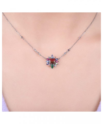 Iridescent 3.8ct Simulated Watermelon Tourmaline Emerald Collar Necklace for Women, Multicolor Gemstone Created Sapphire Ruby...