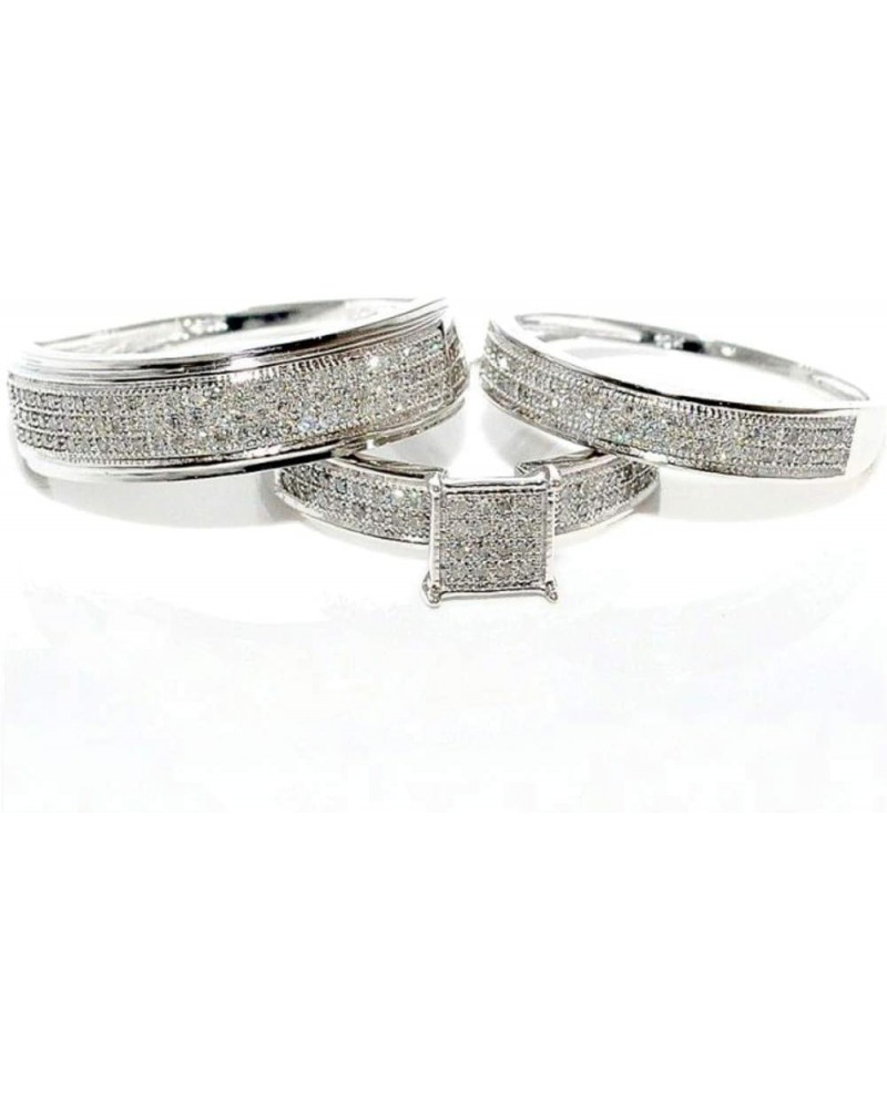 925 Sterling Silver Trio Engagement Wedding Ring Set for Him and Her 3-Piece Set Women's Size 5 & Men's Size 7 $66.00 Sets