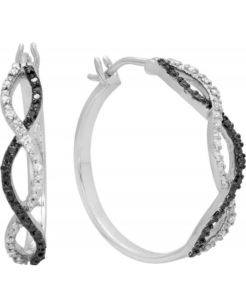 0.30 Carat (ctw) Round Black & White Diamond Infinity Swirl Hinged Post Hoop Earrings for Women in 925 Sterling Silver $71.47...