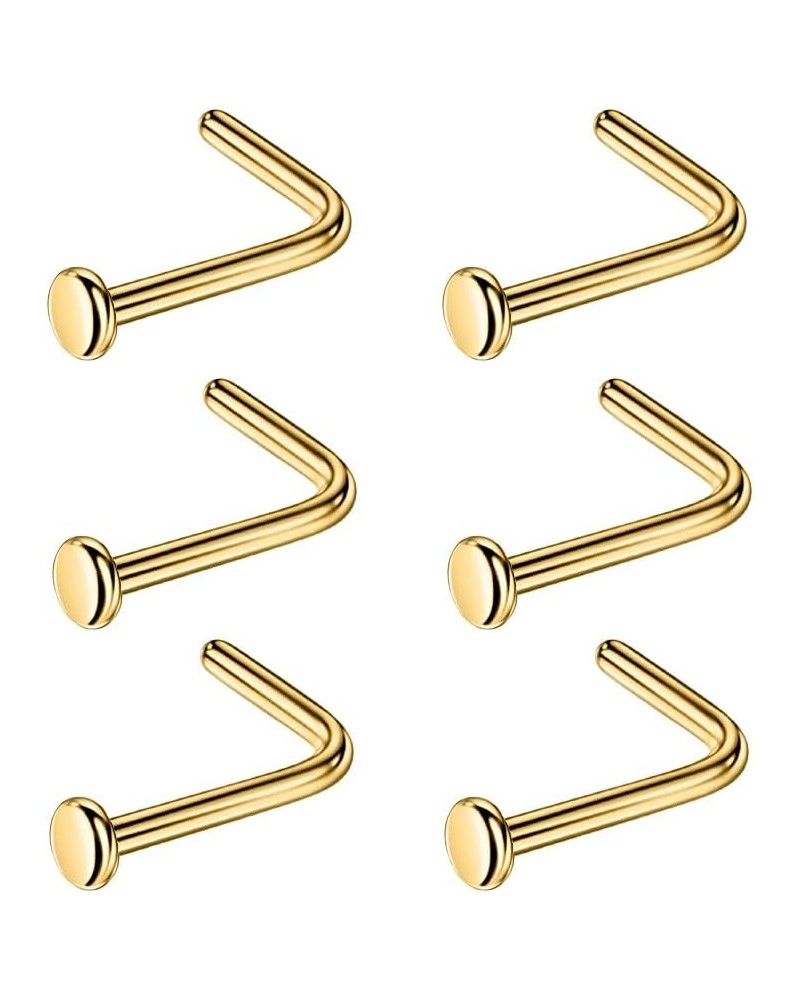 6PCS Surgical Steel/Titanium Nose Studs for Women Nostril Piercing Jewelry 22g / 20g / 18g 2.5mm disc/L-shape/20g/Gold Surgic...