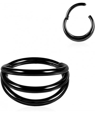 Triple Stack 16 Gauge 316L Surgical Steel Clicker Hinged Segment Nose Ring Septum Piercing Jewelry Black $8.66 Body Jewelry