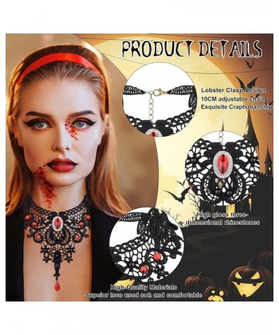 Halloween Black Lace Necklace and Earrings Set for Women Gothic Lolita Red Pendant Choker Mask Lace Dangle Earrings Halloween...