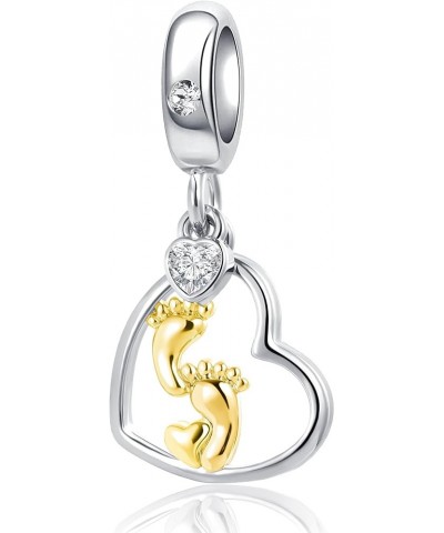 Mom Baby Footprint Grandma Best Friend Charm Crystal Bead for Pandora Bracelet Gold Baby Feet $7.64 Bracelets