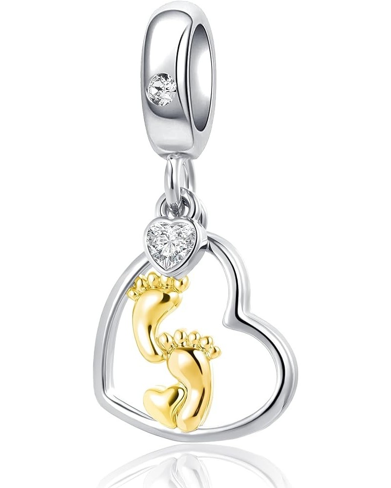 Mom Baby Footprint Grandma Best Friend Charm Crystal Bead for Pandora Bracelet Gold Baby Feet $7.64 Bracelets