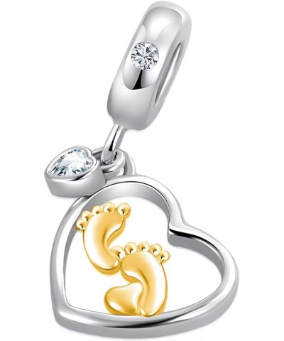 Mom Baby Footprint Grandma Best Friend Charm Crystal Bead for Pandora Bracelet Gold Baby Feet $7.64 Bracelets