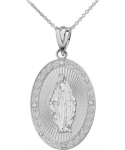 .925 Sterling Silver CZ Blessed Virgin 3/4" Oval Medal Pendant - Choose Pendant Only or Necklace w/ 16"-22" Chain 18 $12.99 P...