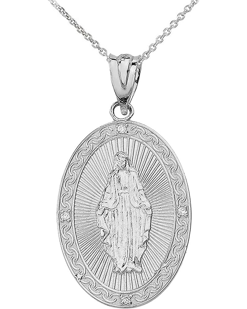 .925 Sterling Silver CZ Blessed Virgin 3/4" Oval Medal Pendant - Choose Pendant Only or Necklace w/ 16"-22" Chain 18 $12.99 P...