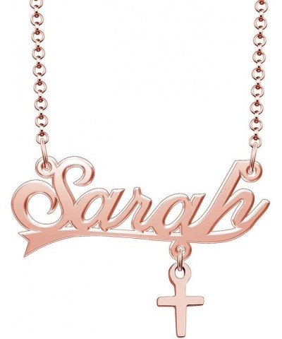 Heart/Cross/Butterfly Name Necklace Personalized Nameplate Stainless Steel-Silver/Gold/Rose Gold Plated Rose Gold Sarah (Cros...