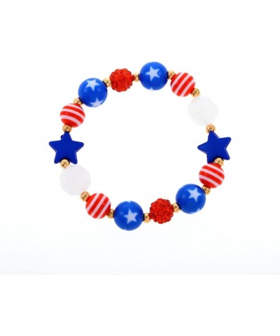 USA Flag Bracelet,Patriotic Bracelets,4th of July Beaded Stretch Bracelets for Women,Heart Star Charm Bracelets Independence ...