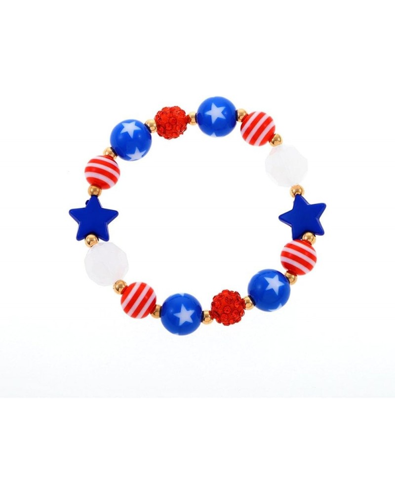 USA Flag Bracelet,Patriotic Bracelets,4th of July Beaded Stretch Bracelets for Women,Heart Star Charm Bracelets Independence ...