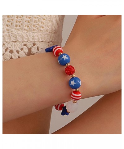 USA Flag Bracelet,Patriotic Bracelets,4th of July Beaded Stretch Bracelets for Women,Heart Star Charm Bracelets Independence ...