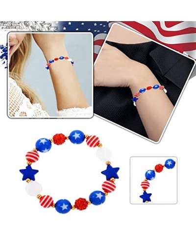 USA Flag Bracelet,Patriotic Bracelets,4th of July Beaded Stretch Bracelets for Women,Heart Star Charm Bracelets Independence ...