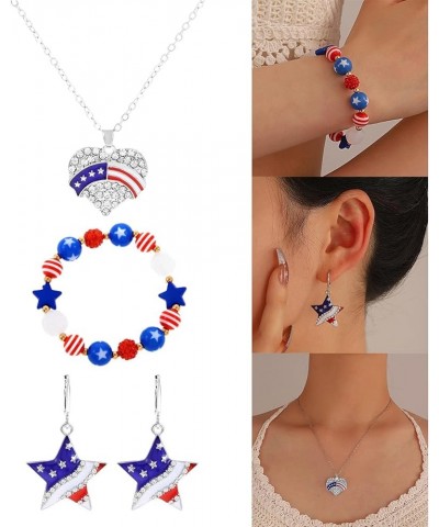 USA Flag Bracelet,Patriotic Bracelets,4th of July Beaded Stretch Bracelets for Women,Heart Star Charm Bracelets Independence ...