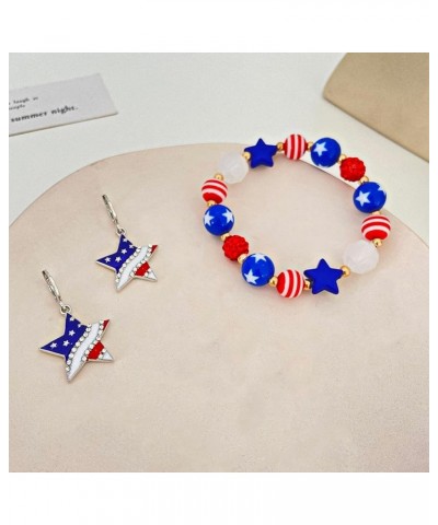 USA Flag Bracelet,Patriotic Bracelets,4th of July Beaded Stretch Bracelets for Women,Heart Star Charm Bracelets Independence ...