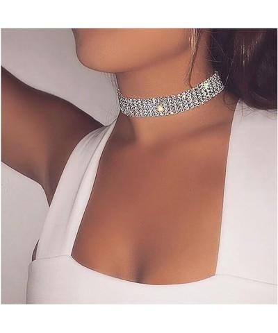 Crystal Choker Necklace Wide Rhinestone Choker Necklace Diamond Collar Jewelry 3Row-8Row Silver Plated for Women Girls 5 Row ...