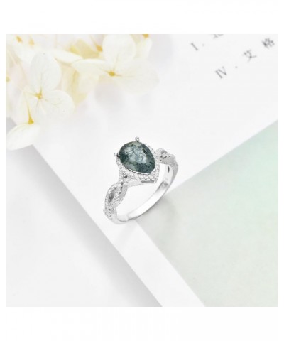 Sterling Silver/10k/14k/18k Natural Moss Agate Ring Green Moss Agate Engagement Ring Women Unique Green Stone Wedding Ring Se...