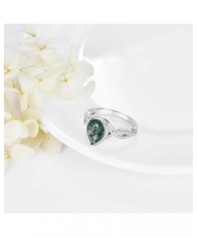 Sterling Silver/10k/14k/18k Natural Moss Agate Ring Green Moss Agate Engagement Ring Women Unique Green Stone Wedding Ring Se...