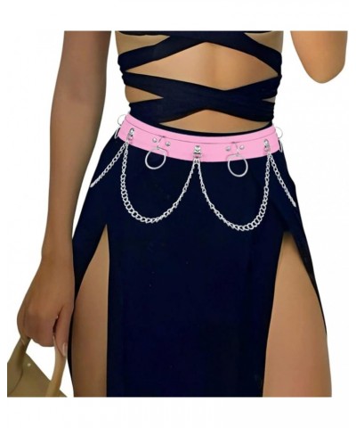 Punk Waist Chain Belt PU Leather Belly Body Chain Rave Belts Gothic Accessory for Women and Girls Pink $7.48 Body Jewelry