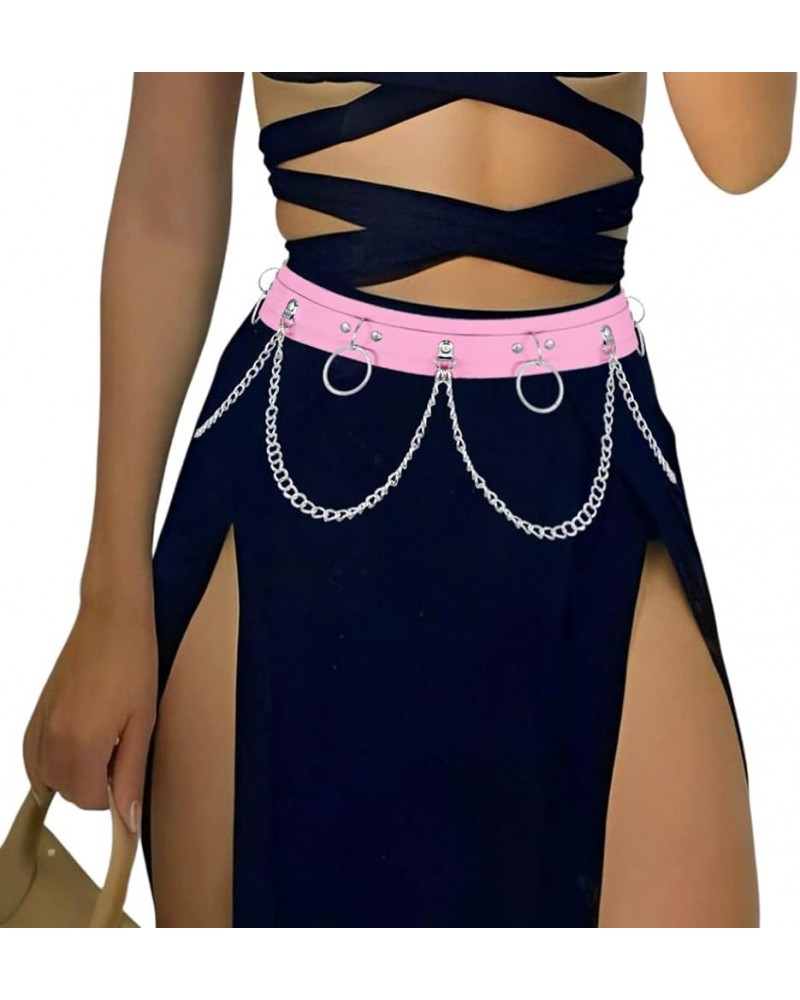 Punk Waist Chain Belt PU Leather Belly Body Chain Rave Belts Gothic Accessory for Women and Girls Pink $7.48 Body Jewelry