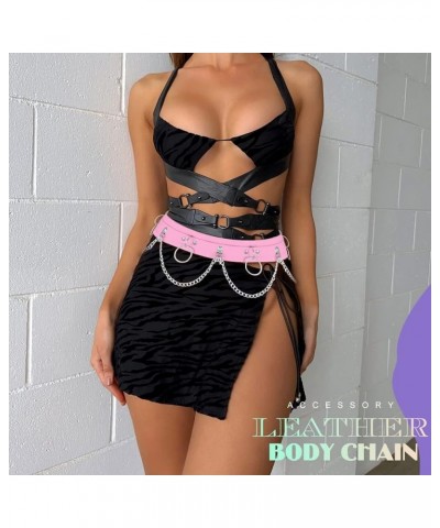 Punk Waist Chain Belt PU Leather Belly Body Chain Rave Belts Gothic Accessory for Women and Girls Pink $7.48 Body Jewelry