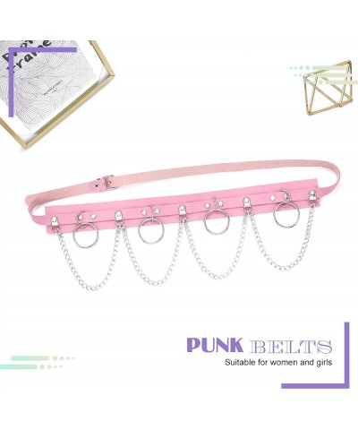 Punk Waist Chain Belt PU Leather Belly Body Chain Rave Belts Gothic Accessory for Women and Girls Pink $7.48 Body Jewelry