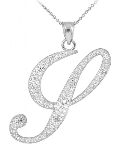 14K White Gold Diamond Accented Dangling Cursive Initial A-Z Charm 4/5" Pendant Necklace - Choice of Letter & Chain Length 16...