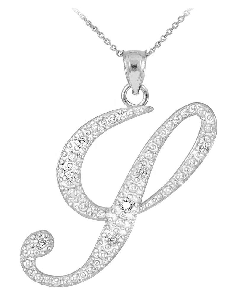 14K White Gold Diamond Accented Dangling Cursive Initial A-Z Charm 4/5" Pendant Necklace - Choice of Letter & Chain Length 16...