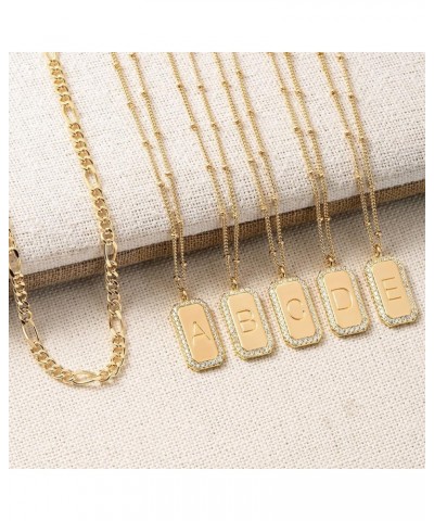 Gold Necklace for Women Figaro Chain Choker Necklace 2 Layered Set Initial Bar Rectangle Pendant Necklaces 14K Gold Plated Si...