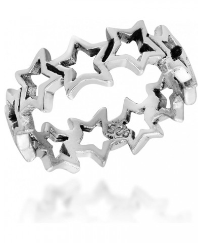 Cut Out Stars Link Band .925 Sterling Silver Ring | Adorable Wedding Rings For Women | Chic Comfort Fit Silver Rings for Wome...