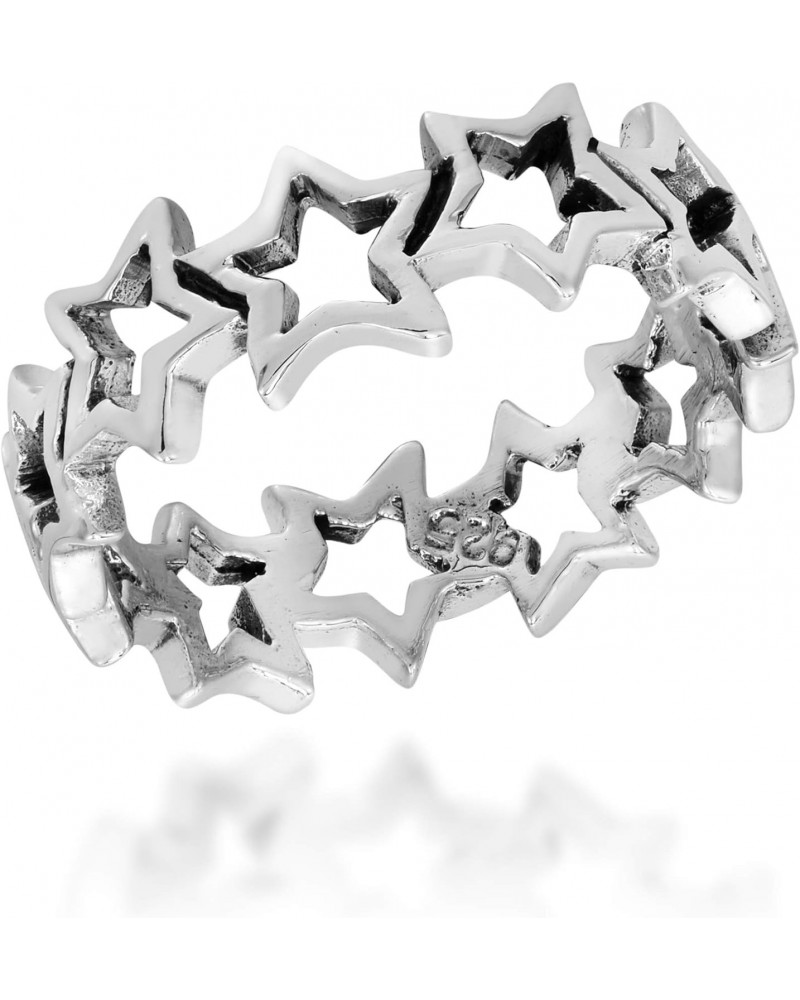 Cut Out Stars Link Band .925 Sterling Silver Ring | Adorable Wedding Rings For Women | Chic Comfort Fit Silver Rings for Wome...