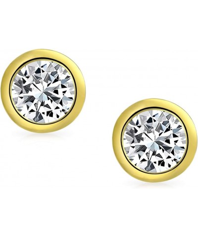 Minimalist .75CT Tiny Round Bezel Solitaire AAA CZ Stud Earrings For Women .925 Sterling Silver Birth Month Colors 6MM Gold-T...