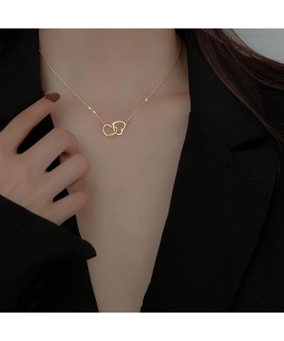 Interlocking Heart Necklace Double Love Pendant Necklaces Classic Cut-Out Choker Elegant Dainty Heart Necklaces Collarbone Ch...