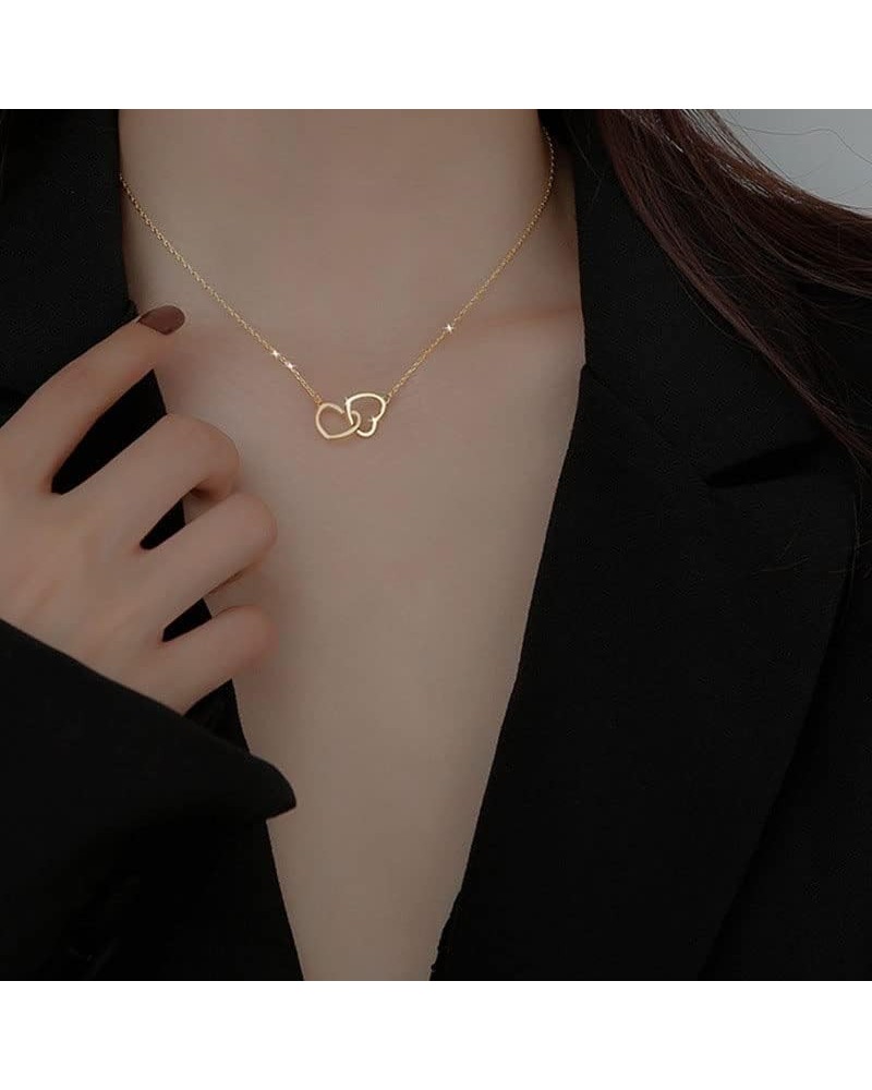 Interlocking Heart Necklace Double Love Pendant Necklaces Classic Cut-Out Choker Elegant Dainty Heart Necklaces Collarbone Ch...