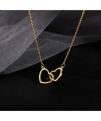 Interlocking Heart Necklace Double Love Pendant Necklaces Classic Cut-Out Choker Elegant Dainty Heart Necklaces Collarbone Ch...