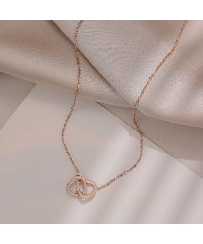 Interlocking Heart Necklace Double Love Pendant Necklaces Classic Cut-Out Choker Elegant Dainty Heart Necklaces Collarbone Ch...