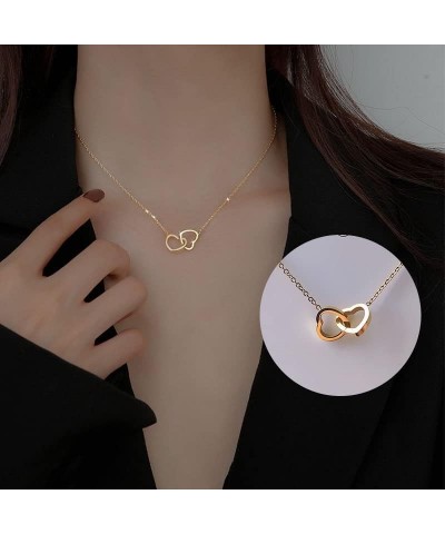 Interlocking Heart Necklace Double Love Pendant Necklaces Classic Cut-Out Choker Elegant Dainty Heart Necklaces Collarbone Ch...